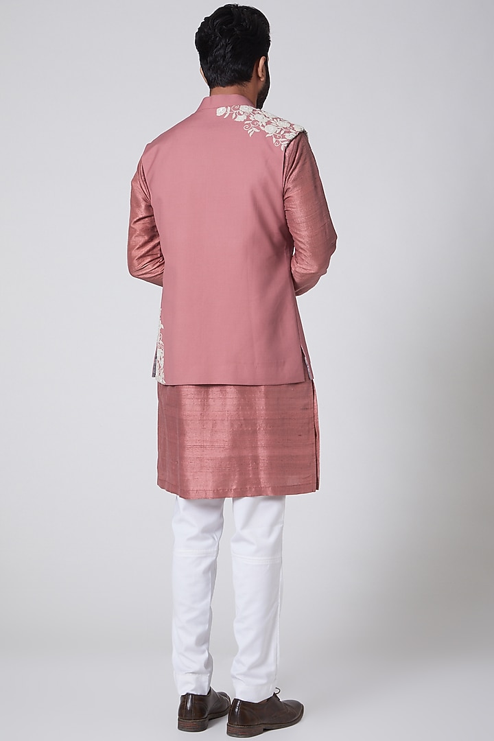 Blush Pink Silk Kurta With Embroidered Jacket by YAJY By Aditya Jain at Pernia's Pop Up Shop