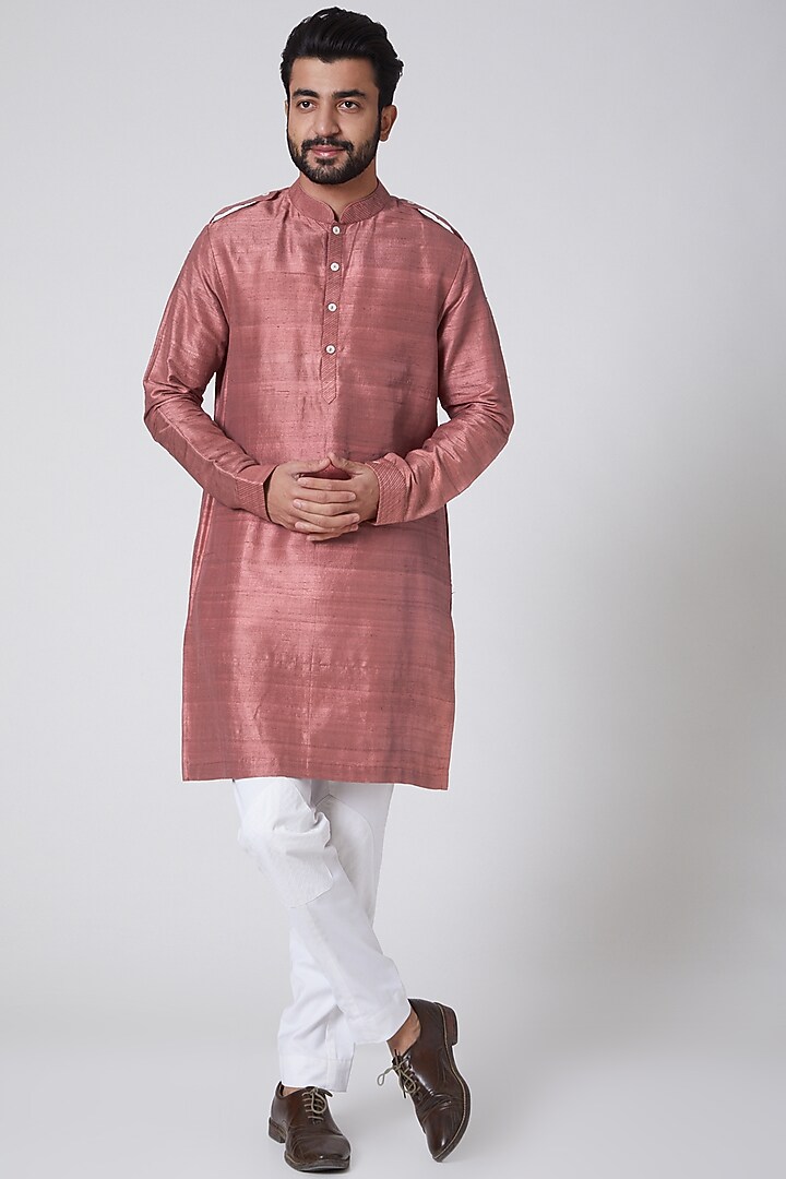 Blush Pink Silk Kurta With Embroidered Jacket by YAJY By Aditya Jain at Pernia's Pop Up Shop