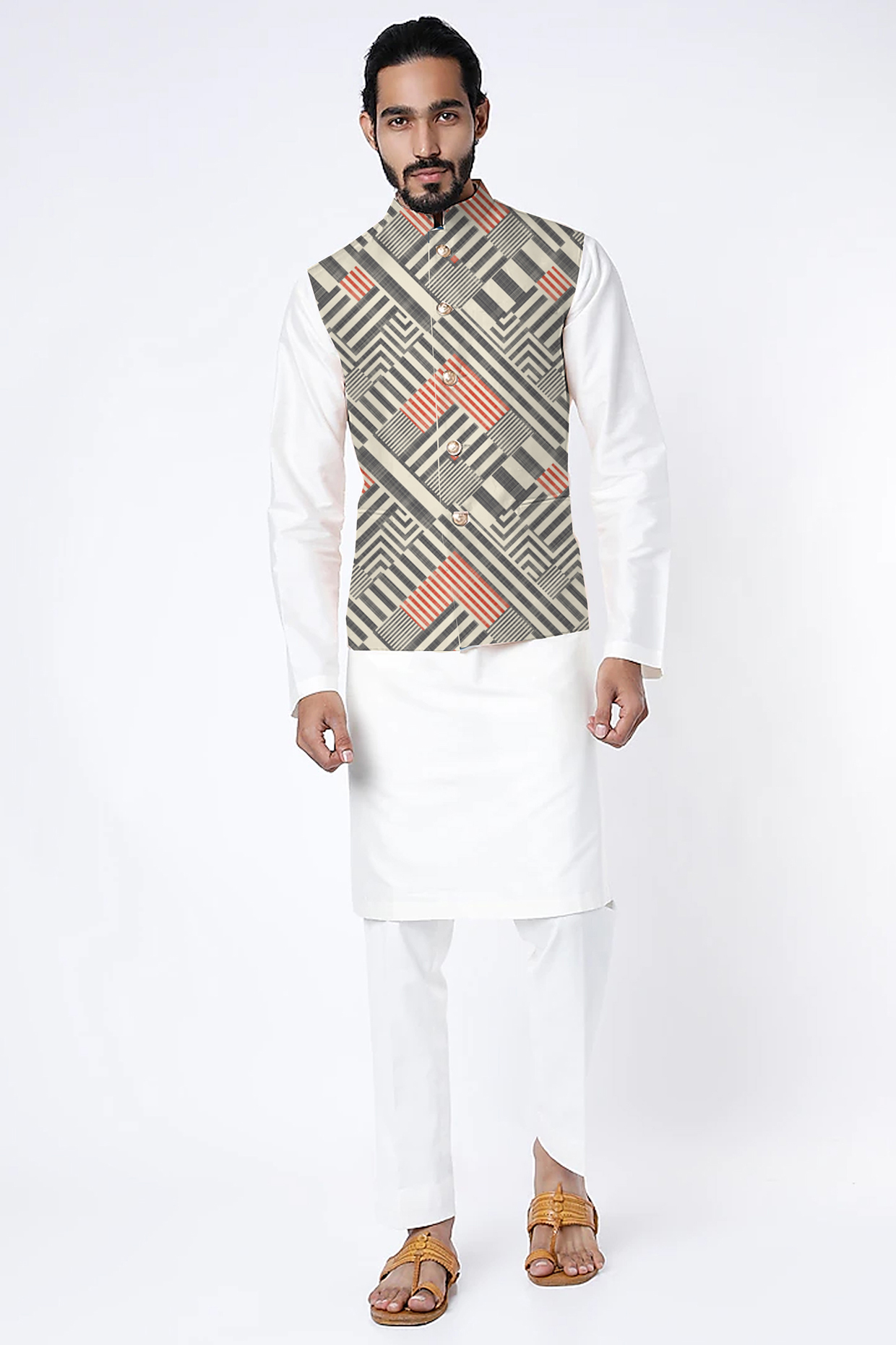 Grey Printed Nehru Jacket by Yashodhara Men at Pernia's Pop Up Shop