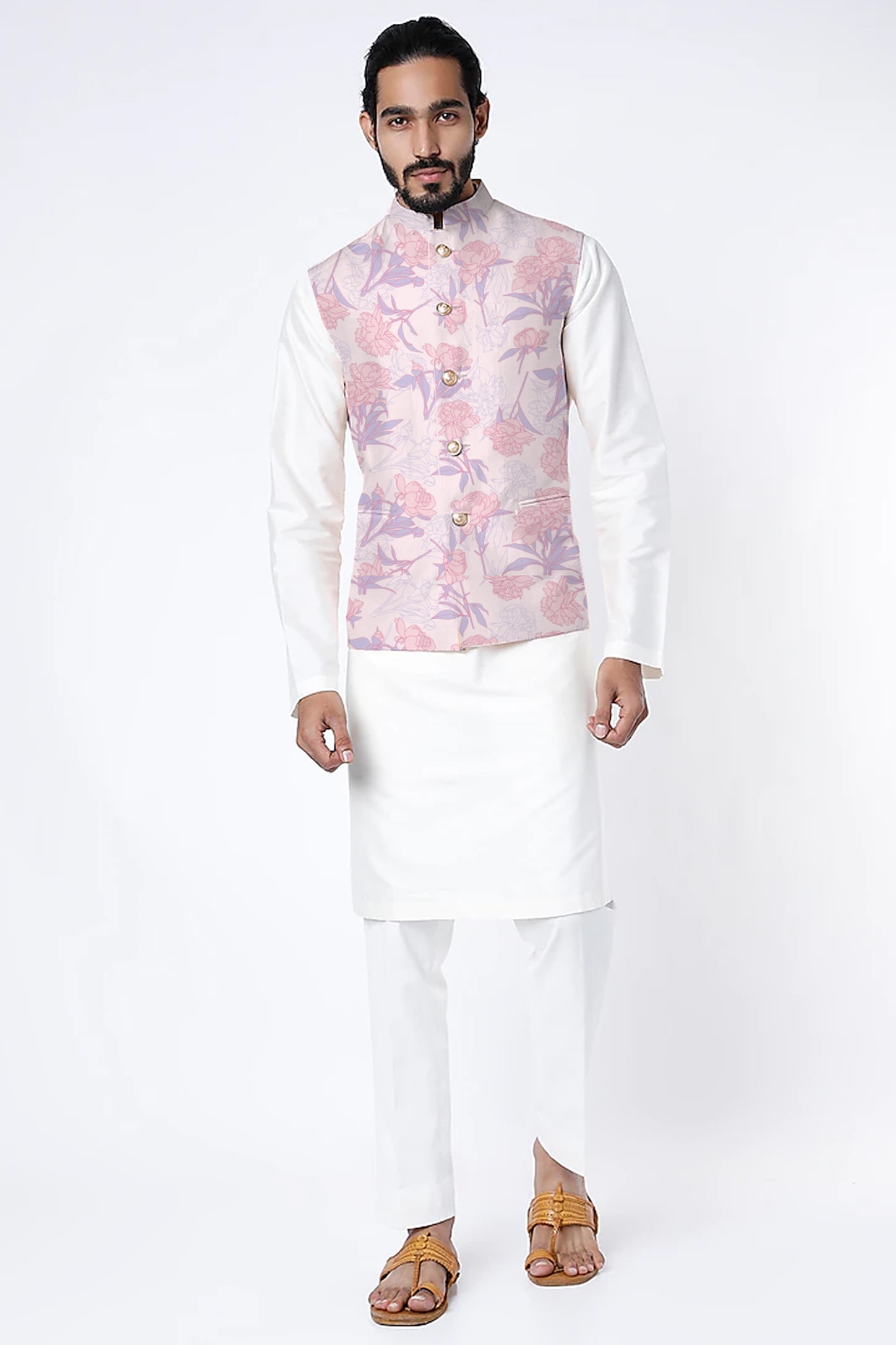Hangup Men Multicoloured Printed Nehru Jacket With Pocket Square -  Absolutely Desi