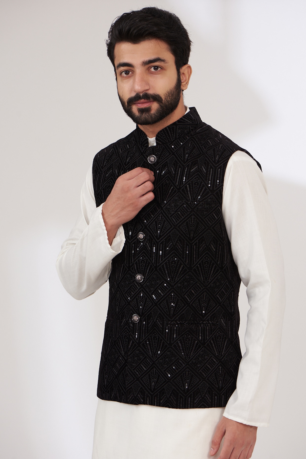 Black velvet shop nehru jacket