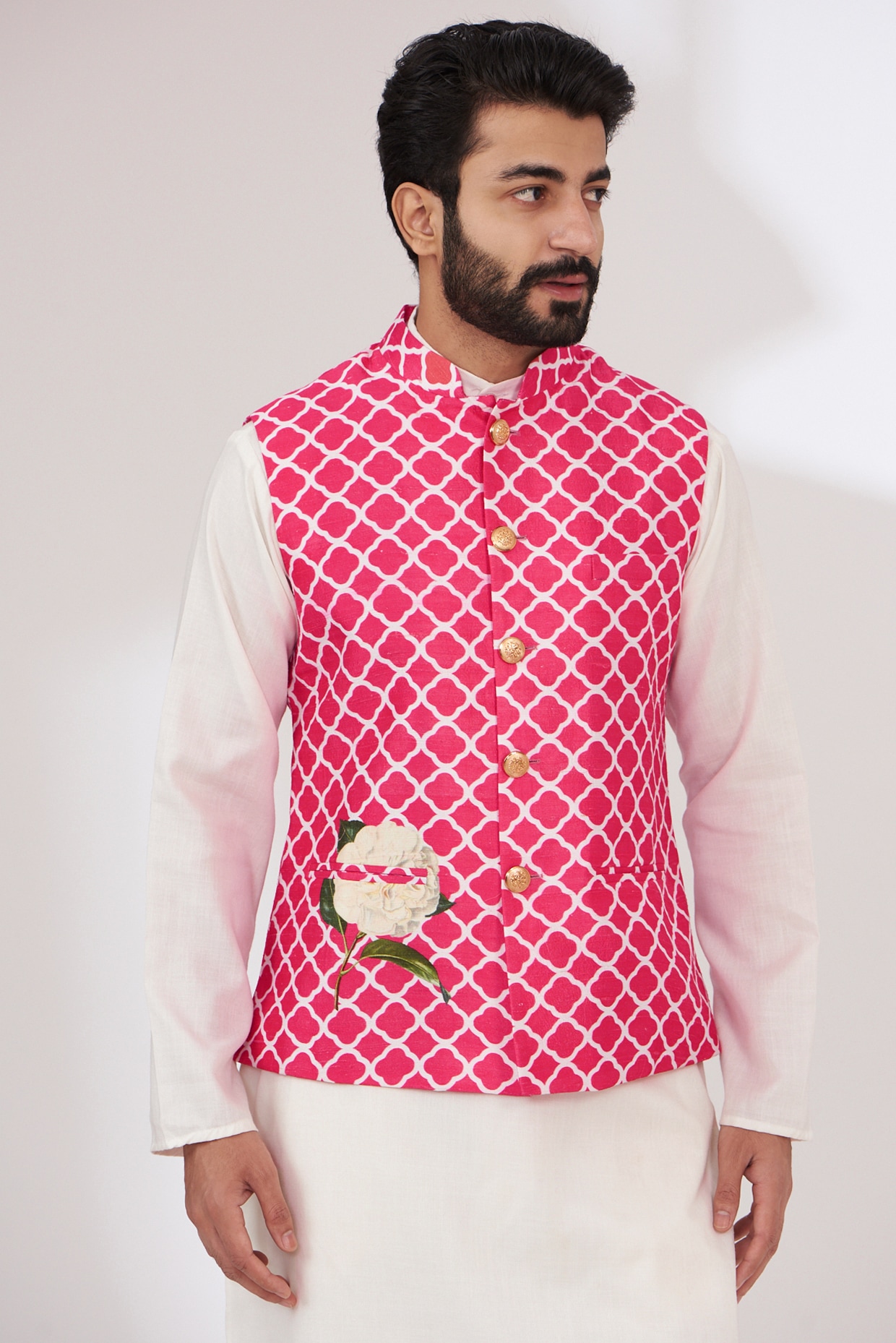 HAMSAFAR Men's Golden Poly Viscose Printed Nehru Jacket – Hamsafar Emporium