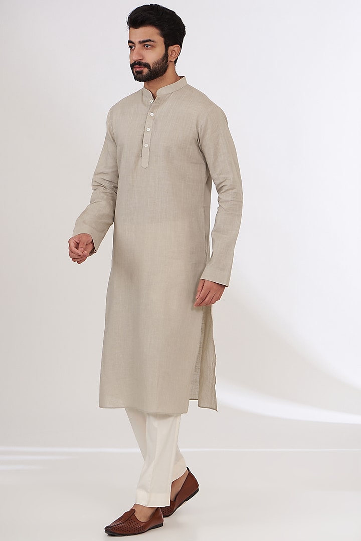 Grey Cotton Linen Kurta by Yashodhara Men