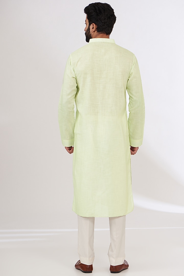 Jade Cotton Linen Printed Kurta by Yashodhara Men at Pernia's Pop Up Shop