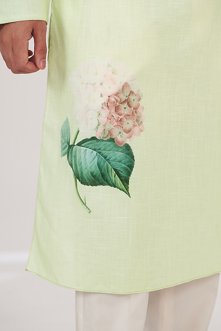 Jade Cotton Linen Printed Kurta by Yashodhara Men at Pernia's Pop Up Shop