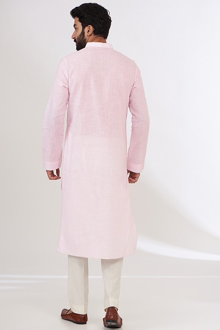 Pink Cotton Linen Printed Kurta by Yashodhara Men at Pernia's Pop Up Shop