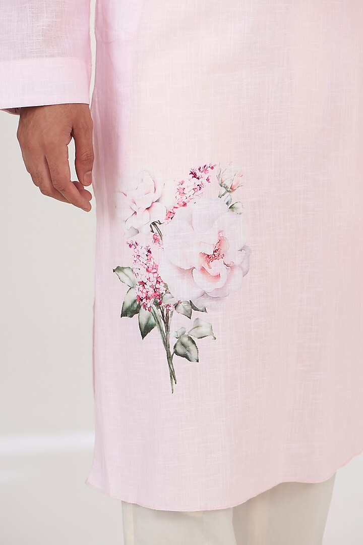 Pink Cotton Linen Printed Kurta by Yashodhara Men at Pernia's Pop Up Shop