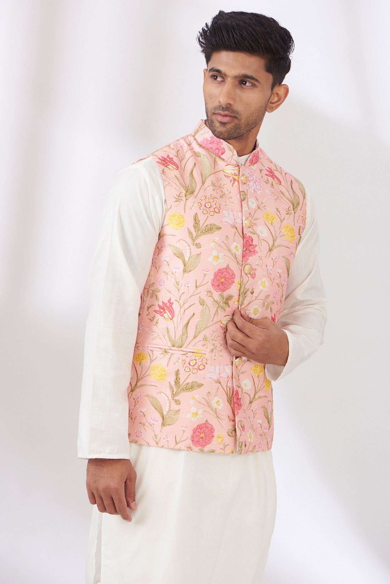 Men Multicoloured Printed Nehru Jacket With Pocket Square – SVB Ventures