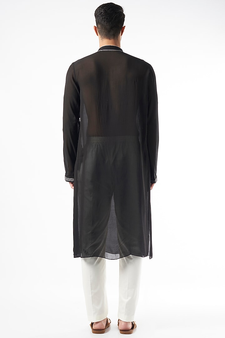 Black Cotton Silk Kurta by Yashodhara Men at Pernia's Pop Up Shop
