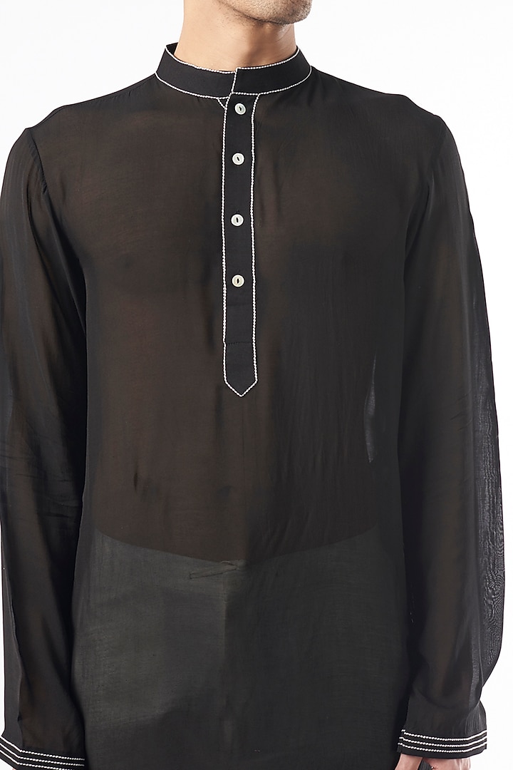 Black Cotton Silk Kurta by Yashodhara Men at Pernia's Pop Up Shop