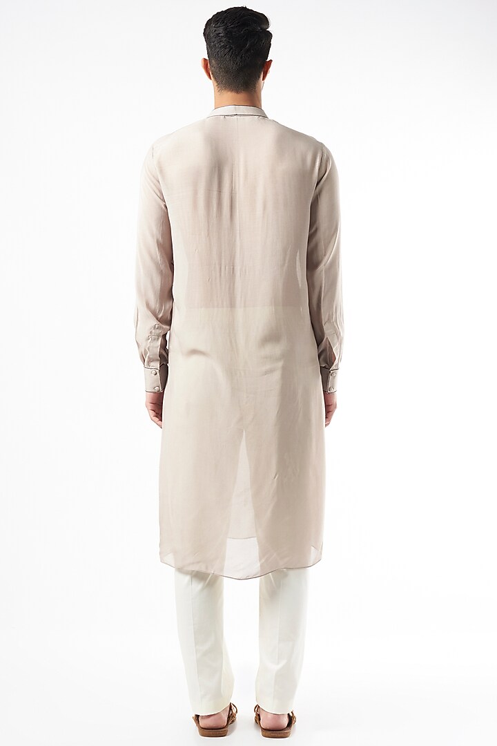 Grey Cotton Silk Kurta by Yashodhara Men at Pernia's Pop Up Shop