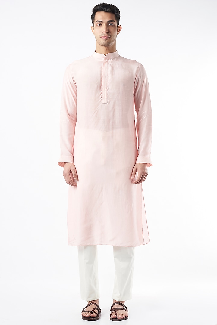 Blush Pink Cotton Silk Kurta by Yashodhara Men