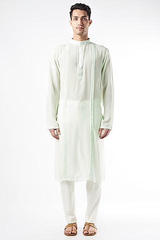 Mint Green Cotton Silk Kurta by Yashodhara Men