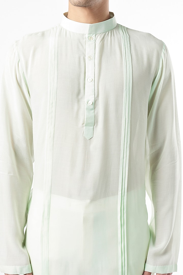 Mint Green Cotton Silk Kurta by Yashodhara Men at Pernia's Pop Up Shop