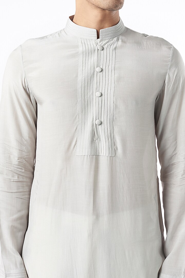 Grey Cotton Silk Kurta by Yashodhara Men at Pernia's Pop Up Shop