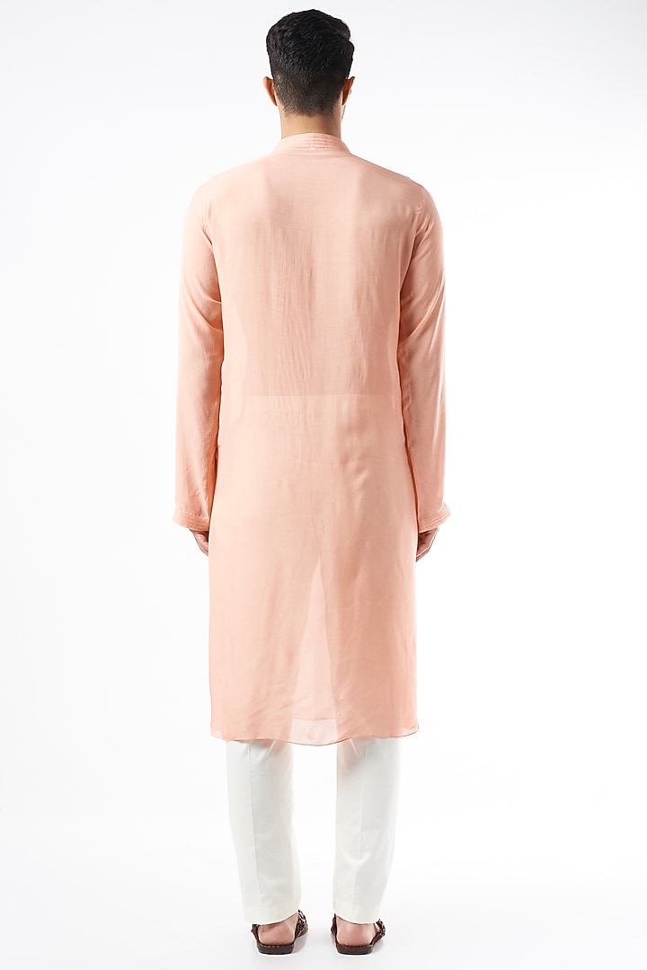 Peach Cotton Silk Kurta by Yashodhara Men at Pernia's Pop Up Shop
