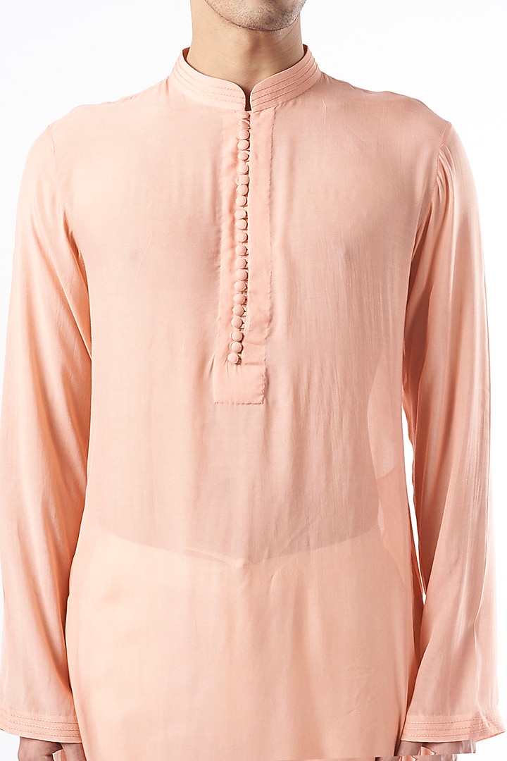 Peach Cotton Silk Kurta by Yashodhara Men at Pernia's Pop Up Shop