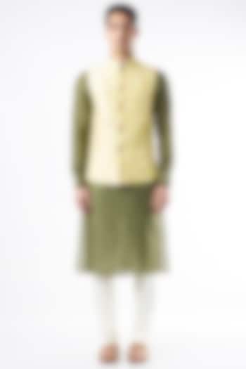 Yellow Raw Silk Nehru Jacket by Yashodhara Men