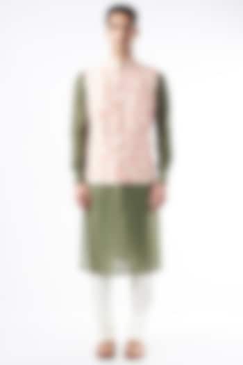 Blush Pink Raw Silk Nehru Jacket by Yashodhara Men at Pernia's Pop Up Shop