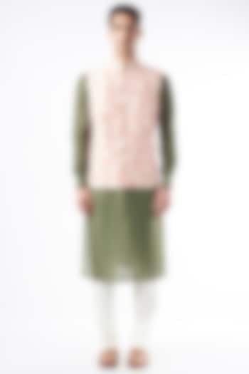 Blush Pink Raw Silk Nehru Jacket by Yashodhara Men