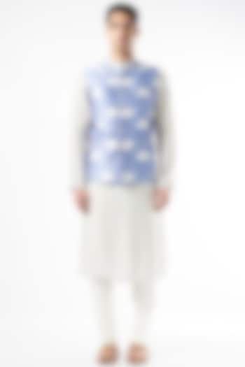 Powder Blue Raw Silk Nehru Jacket by Yashodhara Men