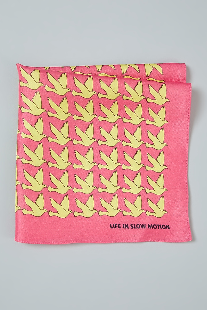 Pink Silk Printed Pocket Square  by Yashodhara Men
