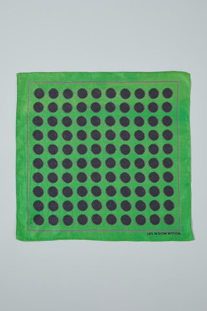 Green Silk Printed Pocket Square by Yashodhara Men at Pernia's Pop Up Shop