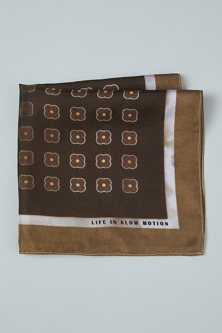 Brown Silk Printed Pocket Square  by Yashodhara Men