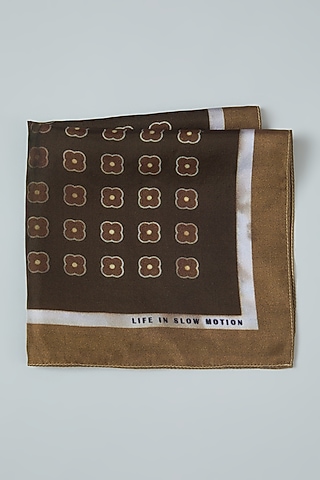 Brown Silk Printed Pocket Square  by Yashodhara Men