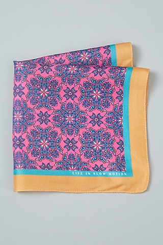 Pink Printed Pocket Square In Silk by Yashodhara Men