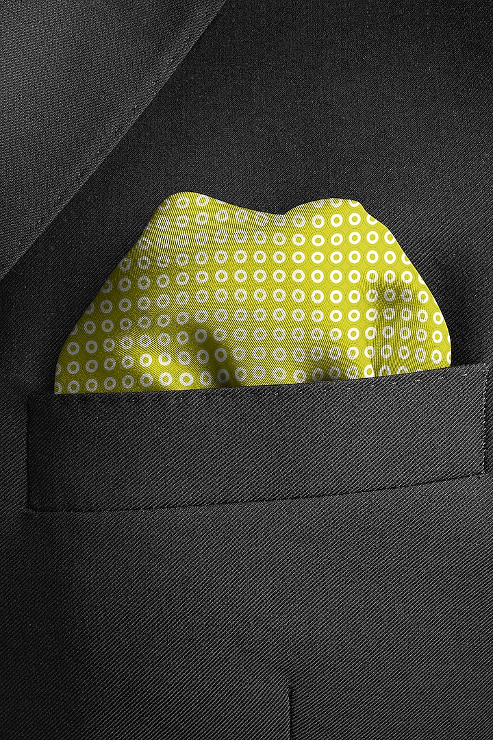 Yellow Silk Pocket Square by Yashodhara Men at Pernia's Pop Up Shop