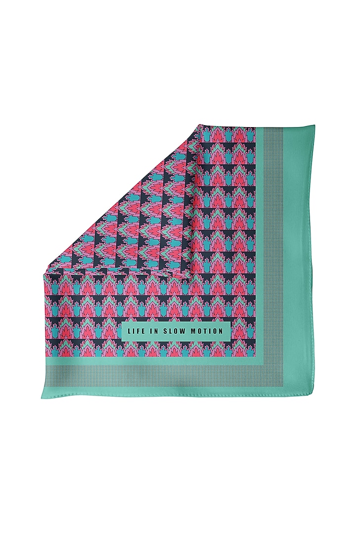 Green & Pink Silk Pocket Square by Yashodhara Men