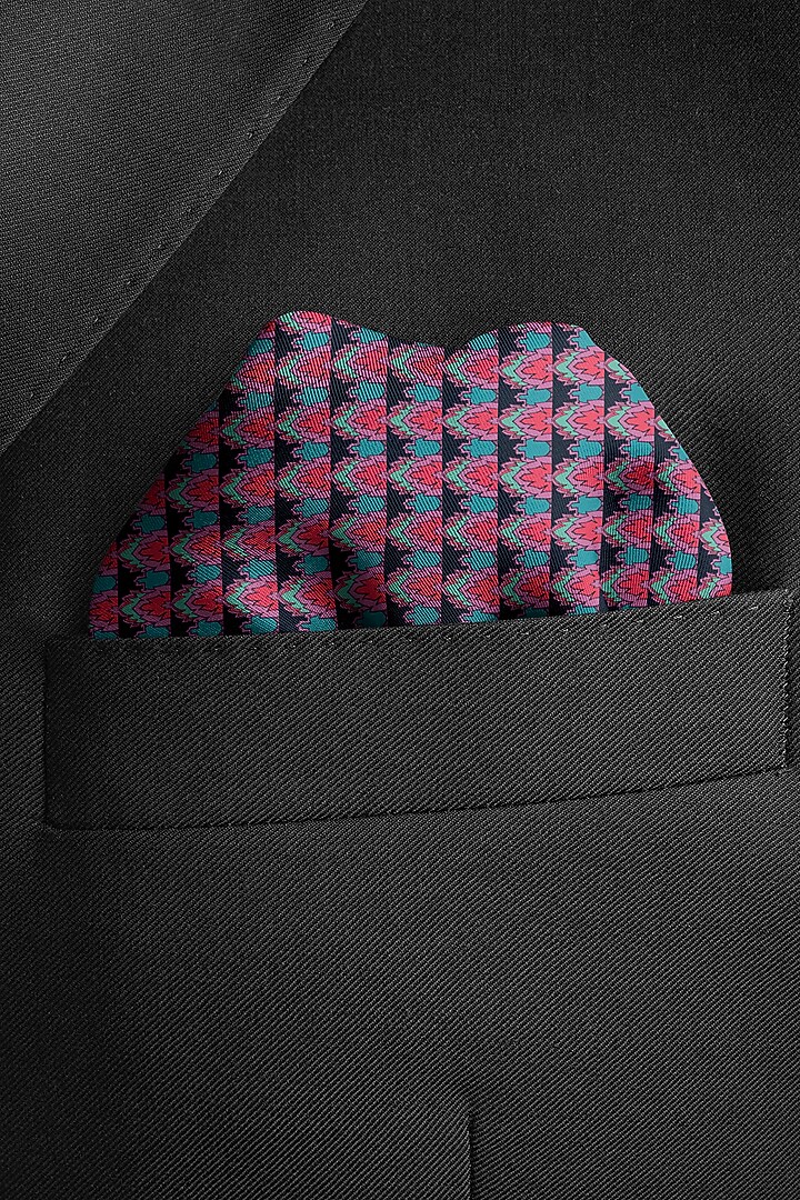 Green & Pink Silk Pocket Square by Yashodhara Men at Pernia's Pop Up Shop