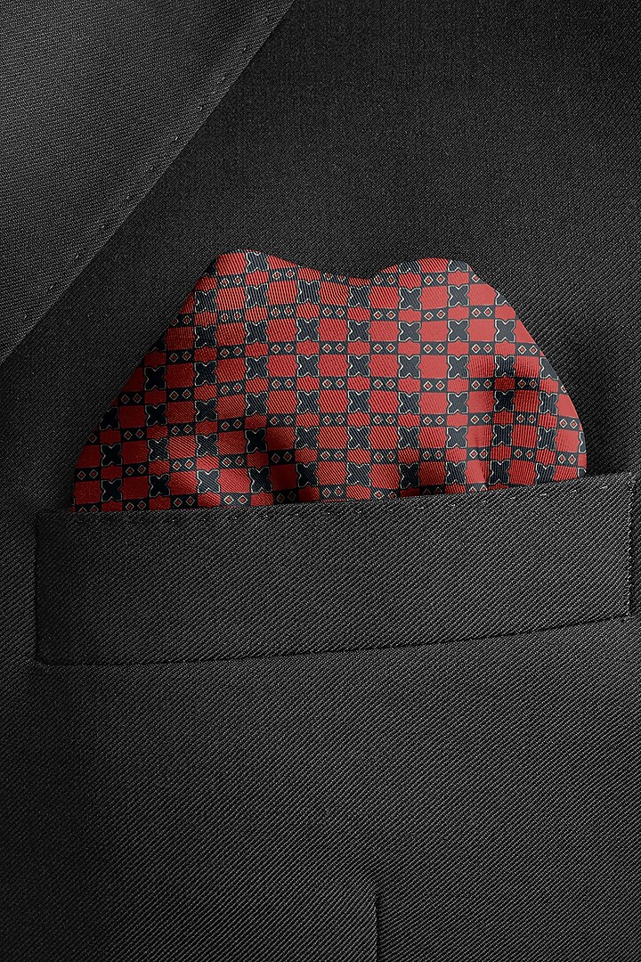 Pale Red Silk Pocket Square by Yashodhara Men at Pernia's Pop Up Shop