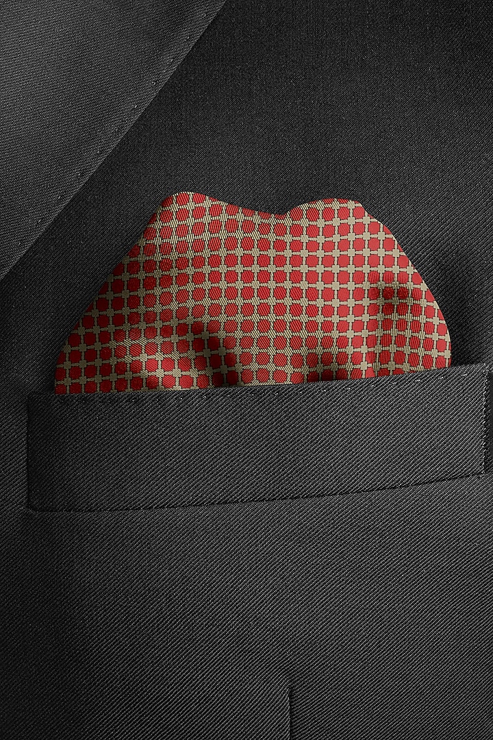Bright Red Silk Pocket Square by Yashodhara Men at Pernia's Pop Up Shop