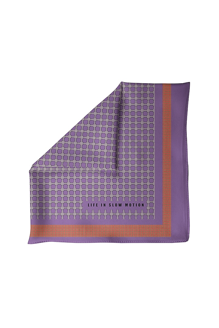 Purple Silk Printed Pocket Square by Yashodhara Men