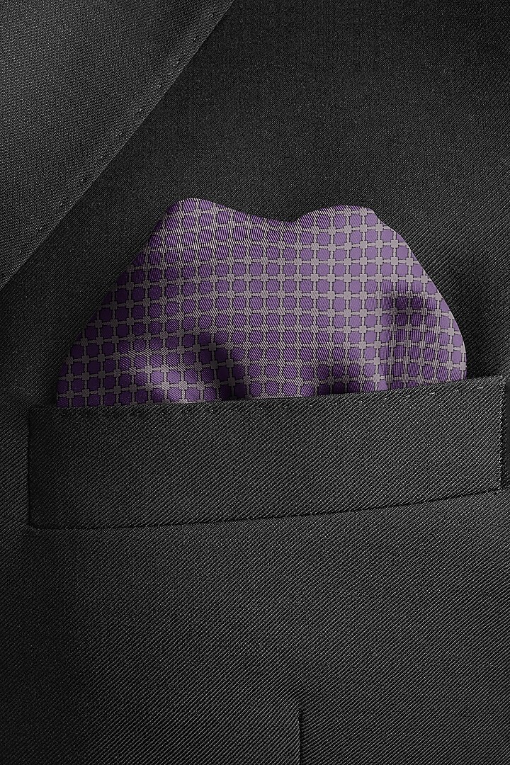 Purple Silk Printed Pocket Square by Yashodhara Men at Pernia's Pop Up Shop