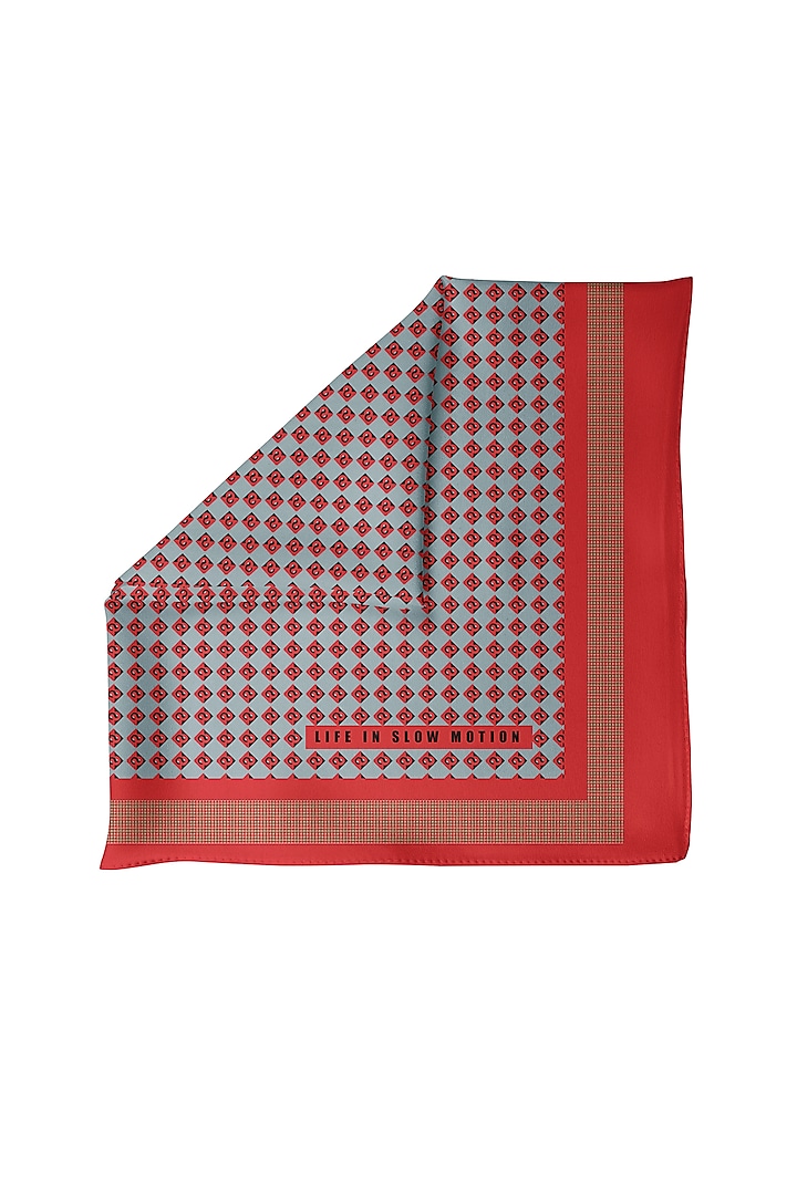 Red & Grey Silk Printed Pocket Square by Yashodhara Men