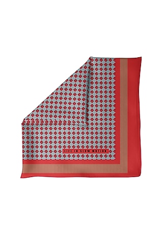 Red & Grey Silk Printed Pocket Square by Yashodhara Men