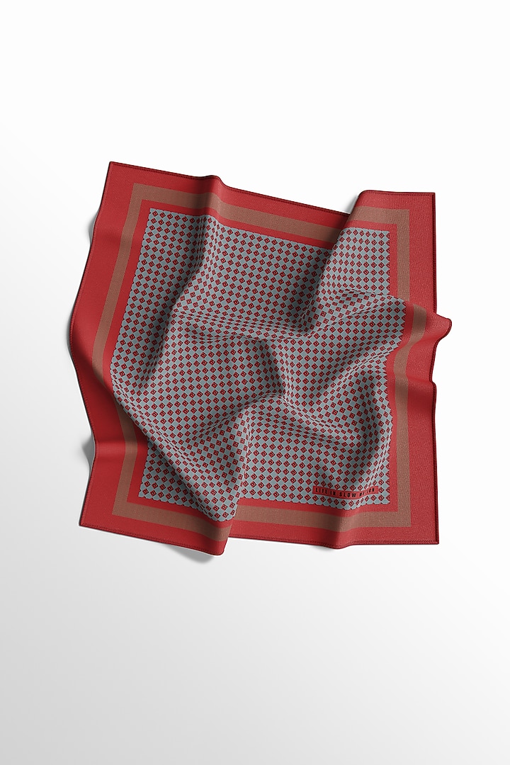 Red & Grey Silk Printed Pocket Square by Yashodhara Men at Pernia's Pop Up Shop