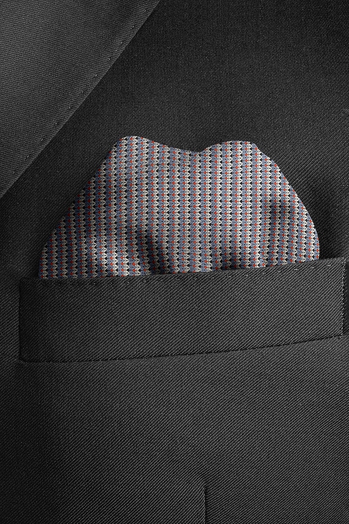 Blue & Grey Silk Printed Pocket Square by Yashodhara Men at Pernia's Pop Up Shop