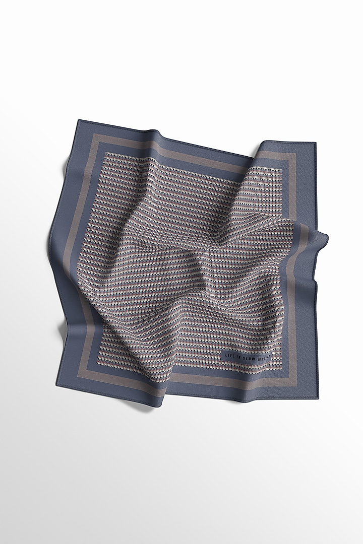 Blue & Grey Silk Printed Pocket Square by Yashodhara Men at Pernia's Pop Up Shop