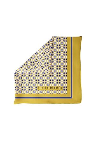 Yellow Silk Printed Pocket Square by Yashodhara Men