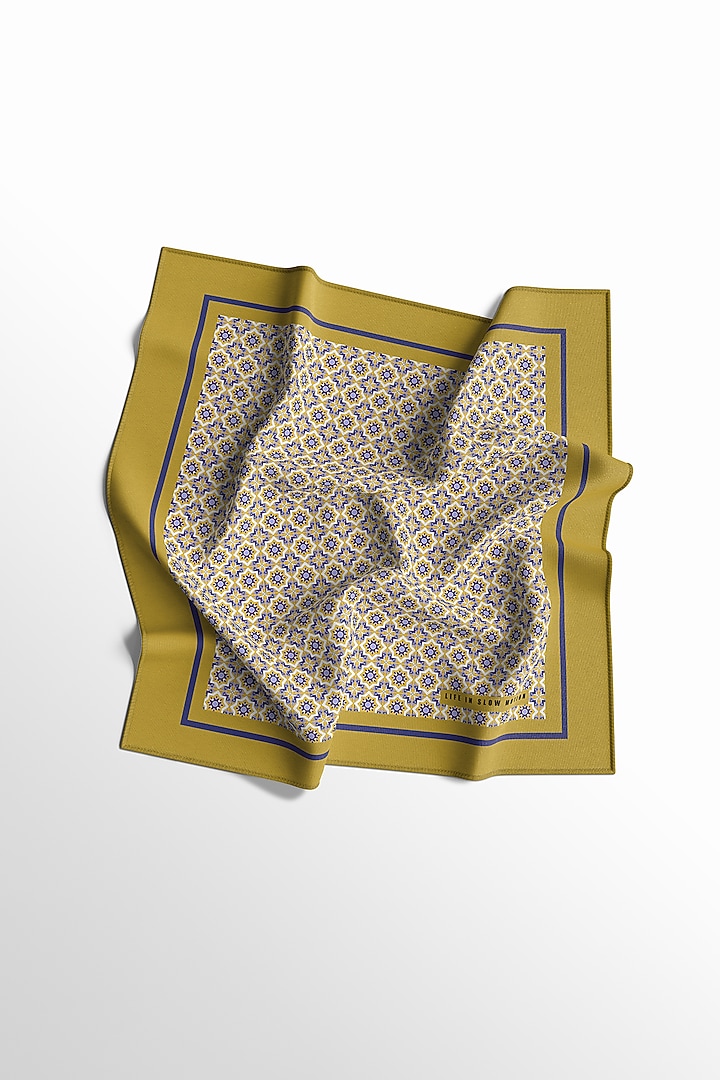 Yellow Silk Printed Pocket Square by Yashodhara Men at Pernia's Pop Up Shop