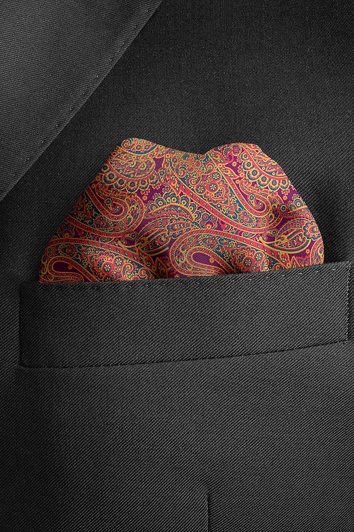 Purple Printed Pocket Square by Yashodhara Men at Pernia's Pop Up Shop