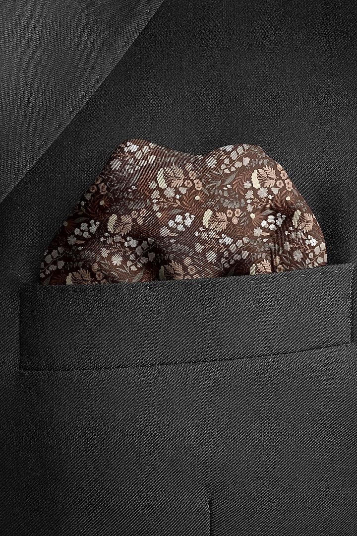 Brown Printed Pocket Square by Yashodhara Men at Pernia's Pop Up Shop