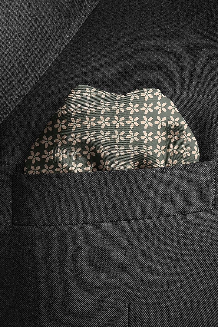 Pale Green Printed Pocket Square by Yashodhara Men at Pernia's Pop Up Shop