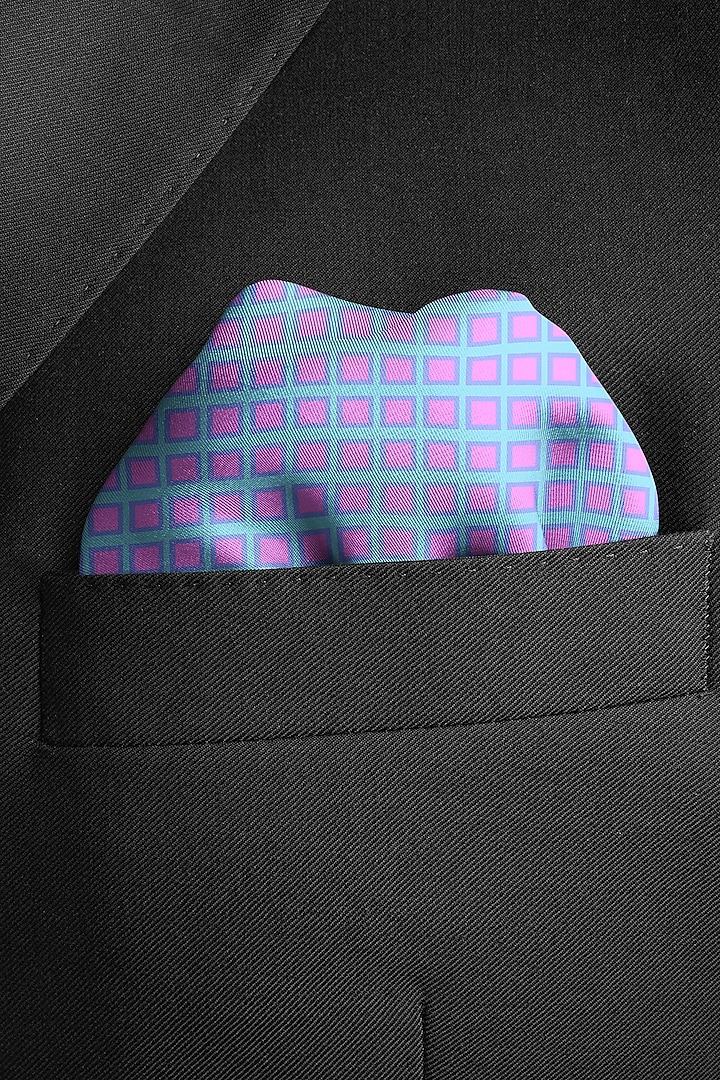 Powder Blue Printed Pocket Square by Yashodhara Men at Pernia's Pop Up Shop
