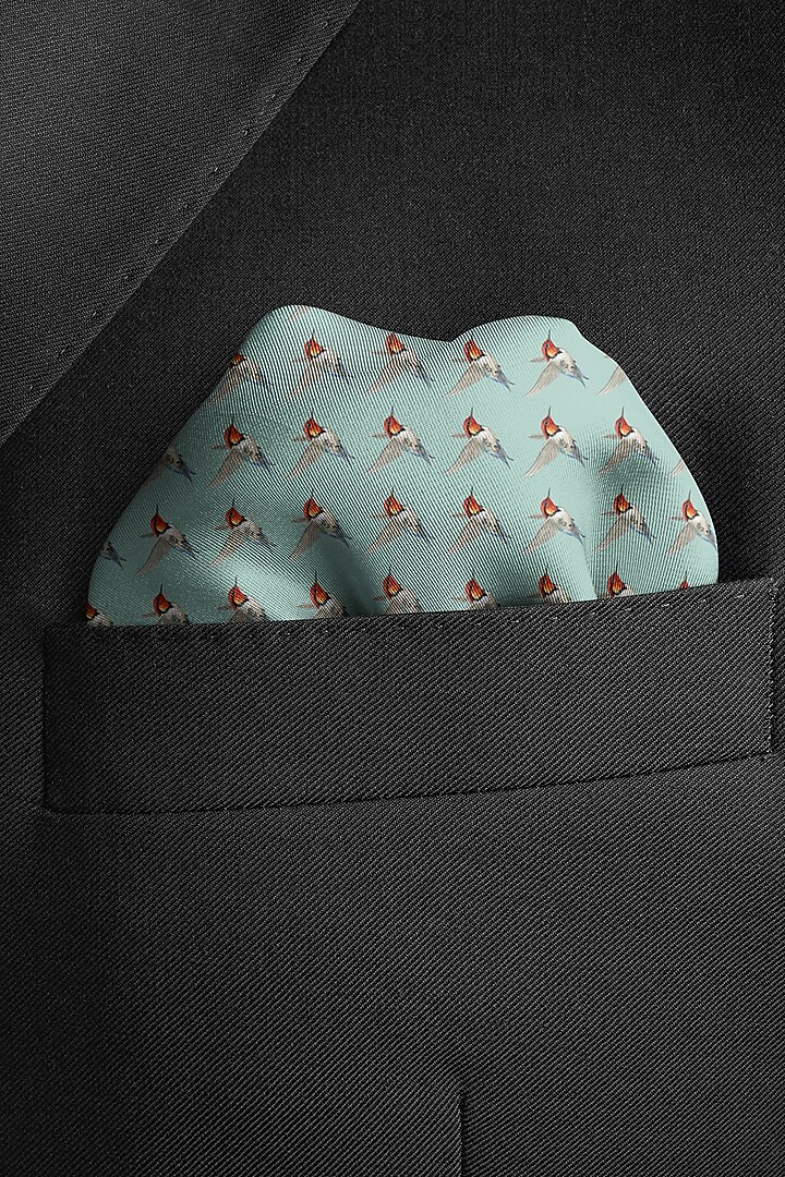 Blue Silk Printed Pocket Square by Yashodhara Men at Pernia's Pop Up Shop