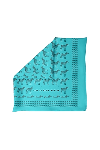 Turquoise Silk Printed Pocket Square by Yashodhara Men
